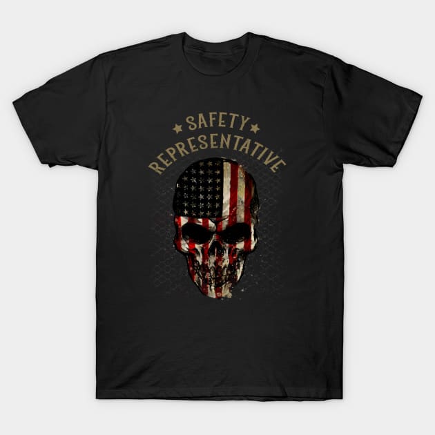 Safety Representative - Watercolor Skull in American Flag Design T-Shirt by best-vibes-only